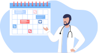 Illustratie van een dokter die een kalenderschema laat zien